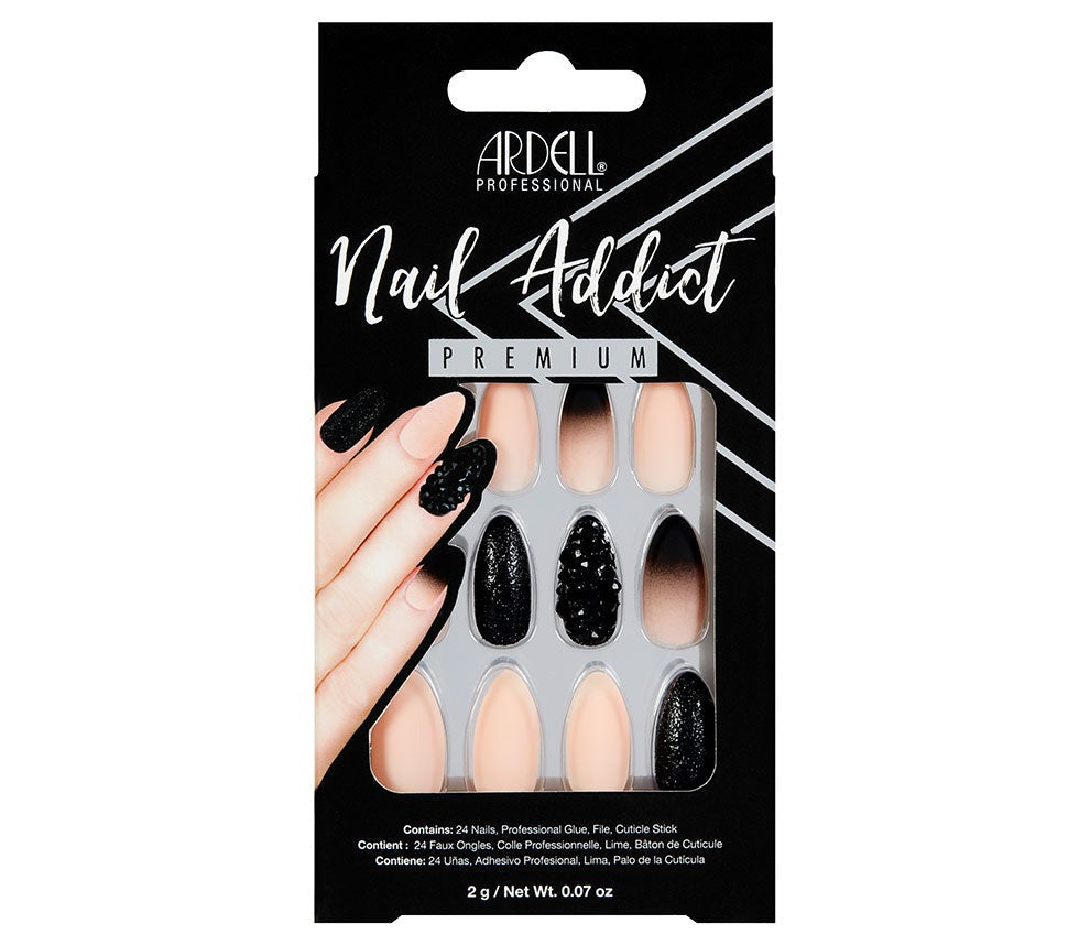 Nail Addict Premium Artificial Nail Set - Black Stud & Pink Ombré